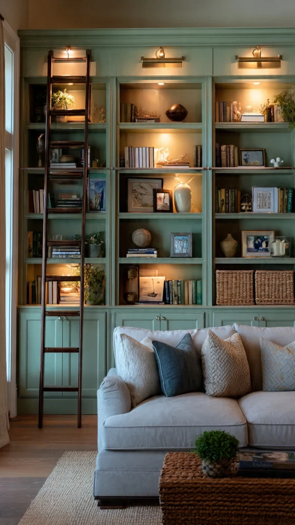 Built In Sage Shelving Eliminates Your Clutter