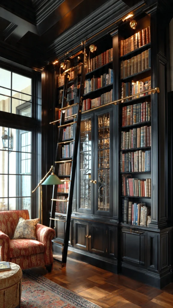 Built-in Bookcases with Glazed Cabinet Doors