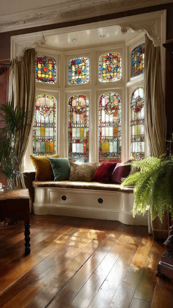 Grand Bay Windows with Original Stained Glass Accents
