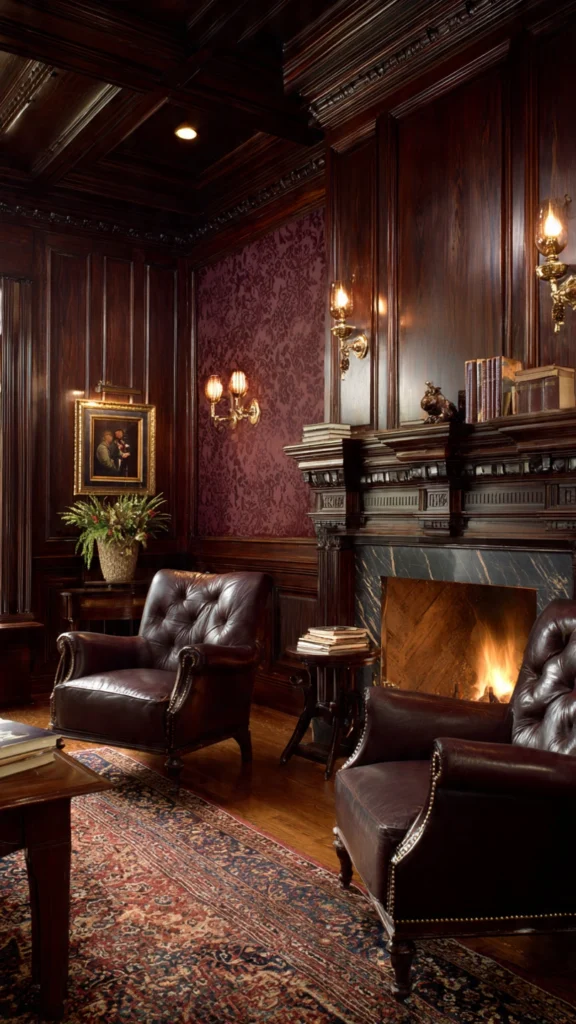 Rich Mahogany and Oak Wood Paneling