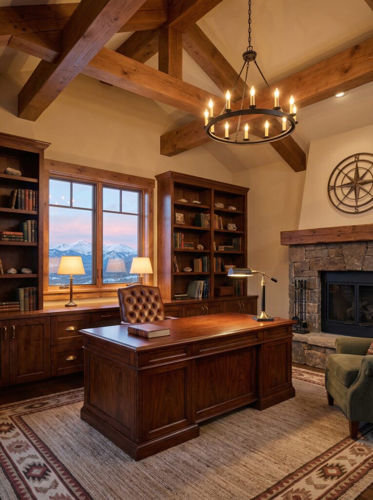 Leather and Wood Office for a Luxe Mountain Look