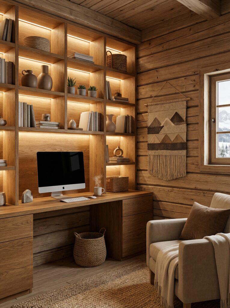 Office Nook Built into a Cabin Corner