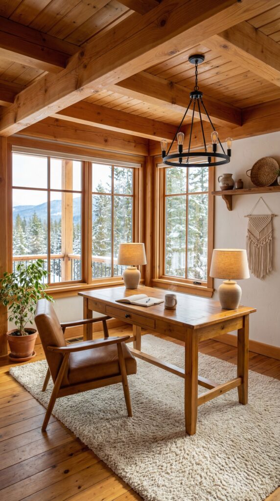 Rustic Timber Office with Exposed Beams