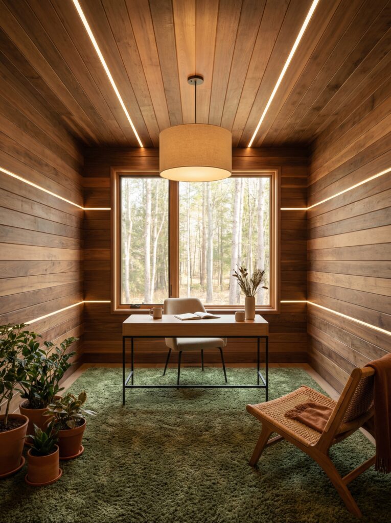 Warm Wood Panelling for Cozy Focus